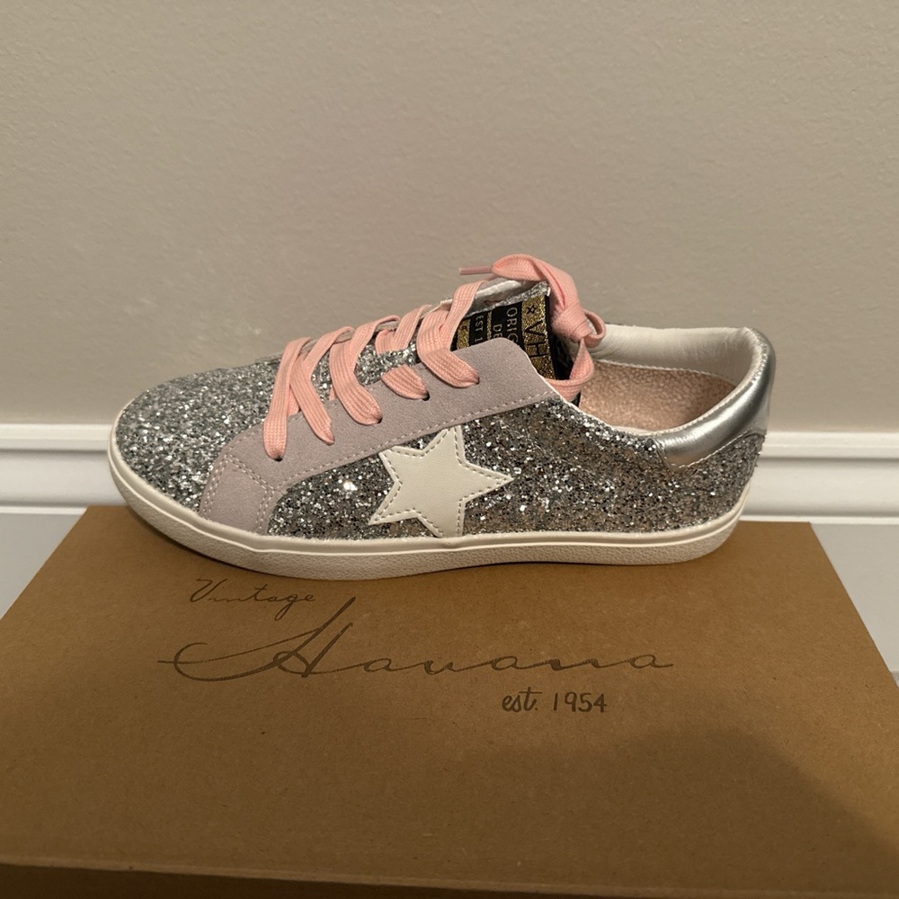 Vintage Havana Kids Sparkle Sneakers - Silver and Pink